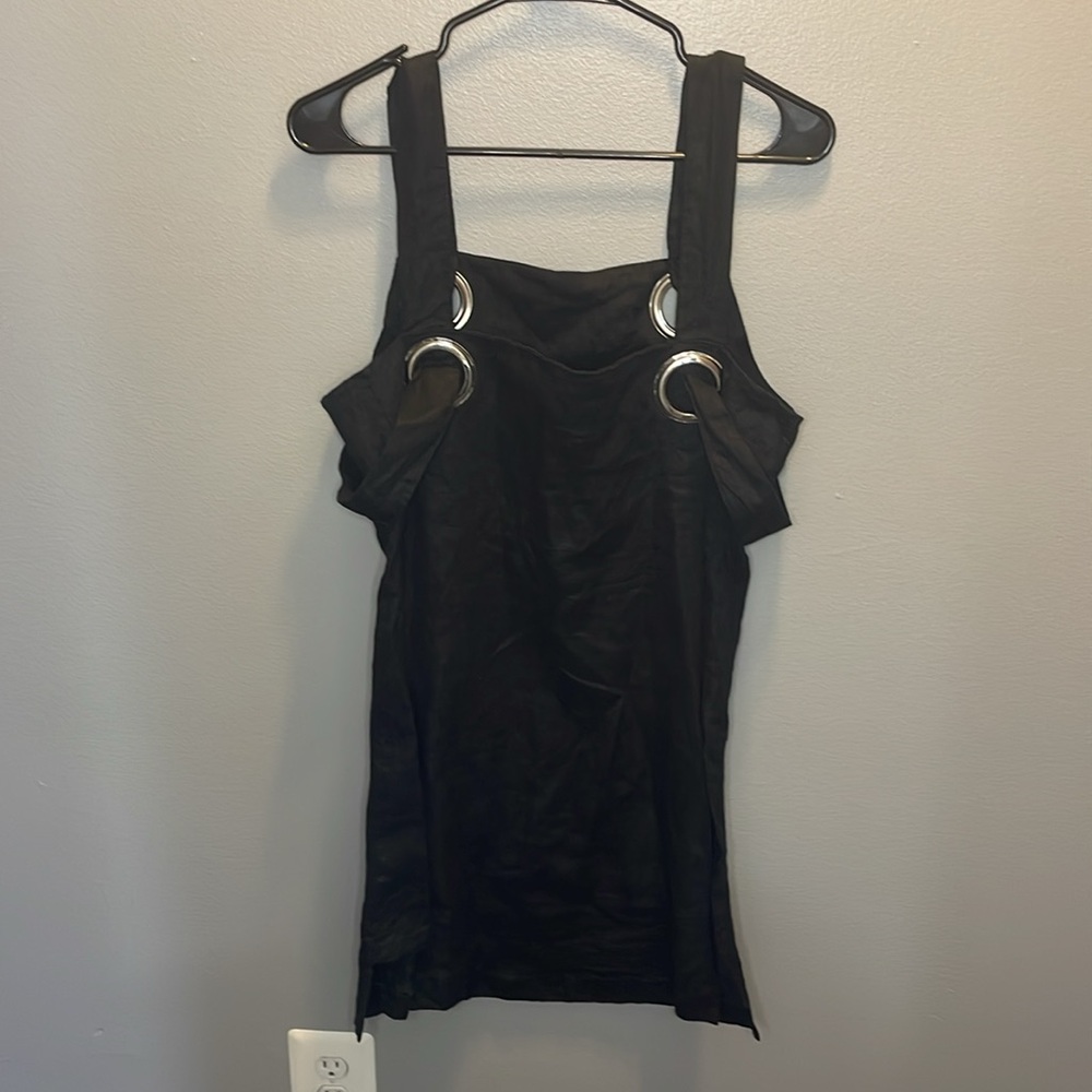FREE PEOPLE‎ x Style Mafia Black Grommet Linen Mini Dress M - Picture 4 of 6